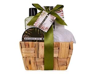 accentra Coffret cadeau OLIVE SPA dans un panier en jonc de mer - Ensemble de bain et douche - 5 pièces dans un panier décoratif en jonc de mer, cadeau d'anniversaire, kit bien-être pour les femmes