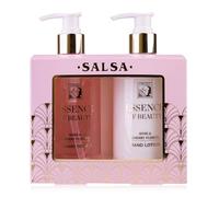 Accentra Coffret soin mains SALSA ESSENCE OF BEAUTY, savon liquide 270ml, crème mains et ongles 270ml, distributeur, parfum Rose et Fleur de Cerisier, cadeau idéal pour femmes