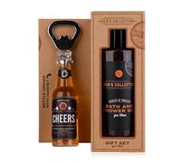 Accentra Collection Men's Coffret cadeau en papier kraft, avec gel bain et gel douche 150 ml, décapsuleur en forme de bouteille de bière, parfum bouleau et cèdre - marron