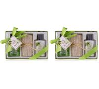 Accentra - Ensemble de douche pour femme Olive dans une belle boîte cadeau - Kit de soins 3 pièces avec gel douche, lotion pour le corps et serviette en sisal - Coffret cadeau bien-être pour un