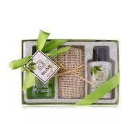 Accentra - Ensemble de douche pour femme Olive dans une belle boîte cadeau - Kit de soins 3 pièces avec gel douche, lotion pour le corps et serviette en sisal - Coffret cadeau bien-être pour un