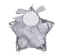 Accentra Festive Edition Kit de bain 3 pièces avec panier en fil métallique en forme d'étoile Argenté Coffret cadeau bien-être pour femme avec lotion pour le corps, 2 bombes de bain et éponge en filet