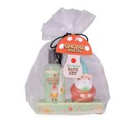 Accentra GNOME & CO Coffret cadeau avec nain de jardin dans un sac en organza, kit de soin pour femme avec gel douche et figurine en céramique, vert clair/rouge/blanc, cadeau de bien-être pour Pâques