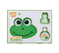Accentra Happy Animals Kit de bain dans une boîte cadeau avec bain moussant de 30 ml, bombe de bain grenouille de 50 g, éponge de bain en forme de grenouille, parfum pomme, coloré vert/blanc/orange