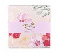 Accentra - Set de bain & soin RELAX dans une belle boîte cadeau, 5 pcs Wellness - Kit cadeaux pour femmes avec beurre corps, savon, crème mains, bombe-bain et bougie parfumée - Tea Rose & Velvet