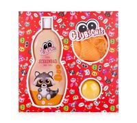 Accentra - Kit de bain GLUBSCHIS dans une boîte cadeau, avec bain moussant de 340 ml, bombe de bain 100 g et éponge en filet, motif Clooney - Coffret cadeau pour fille ou garçon pour un anniversaire