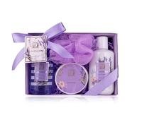 Accentra-Set cadeau de douche pour femmes LAVANDE dans une belle boîte cadeau-Set de 4 pièces gel douche,lotion,beurre pour le corps et éponge filet-cadeau pour la Saint-Valentin&la Fête des mères