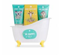 Accentra Set de bain BE HAPPY vanille baignoire cadeau rose vert blanc | Idée joyeuse avec motifs animaux, cuve décorative, accessoire moussant, sels inclus, attention prête à offrir aux petits