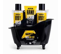 Accentra Set de bain homme BATH & BODY TOOLKIT, jaune et noir | Le gel douche duo, le gommage pour les mains et l'éponge en filet complètent la routine de soin, arrangé de manière compacte