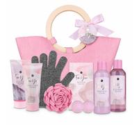Accentra set de bain PINK ROSE en sac à main Velvet Rose 2 bombes de bain | Cadeau beauté à offrir, gel douche, lotion, peeling, savon, éponge EVA, gant exfoliant, pastilles effervescentes