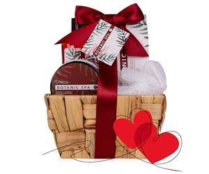 Accentra - Set de bain pour femme CHERRY SPA dans un panier - set de soins 4 pièces avec gel douche, sel de bain & lotion pour le corps - Cadeau bien-être anniversaire ou Saint-Valentin