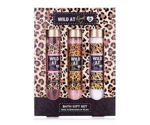 Accentra Set de bain WILD AT HEART Coffret cadeau avec imprimé animalier, motif léopard, dans un coffret cadeau, comprenant gel douche, lotion pour le corps, sels de bain, cadeau de Noël pour femme
