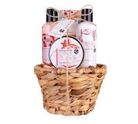 Accentra - set de douche set cadeau femme FRUIT & HERB dans panier cadeau, set de bain 4 pièces cadeau gel douche, lotion pour le corps, gommage, sels de bain, idée cadeau fruitée, parfum : grenade
