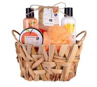 Accentra - set de douche set cadeau femme FRUIT & HERB dans panier cadeau, set de bain 5 pièces cadeau, gel douche, lotion pour le corps, peeling, sels de bain, éponge filet, parfum : orange