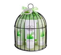 Accentra - Set de douche Set cadeau pour femmes ALOE VERA en cage à oiseaux, set de bain cadeau, gel douche, lotion pour le corps, savon, crème pour les mains, éponge filet, bien-être, femmes, filles