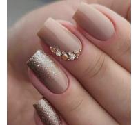 Accentuez votre élégance avec un ensemble de 24 pièces de faux ongles carrés à paillettes et strass élégants de taille moyenne-longue, adapté pour les étudiants, les travailleurs de bureau et les four