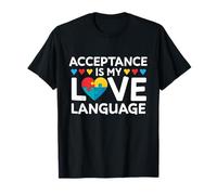 Acceptance is My Love Language Puzzle de Sensibilisation à l'Autisme Cœur T-Shirt