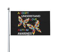 Accepter Comprendre Aimer Sensibilisation À L'Autisme Flag Résistant Aux Intempéries Drapeaux Décoratif Drapeau De Jardin Pour Intérieur Bar Maison 90X150Cm