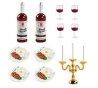 Accesorios Cocina de CASA de Muñecas en Miniatura, 35pcs 1:12 Mini Modelos de Comida, Con Bistec en Miniatura,Copas de Vino Miniatura, Vajilla en Miniatura, Botellas de Vino en Miniatura