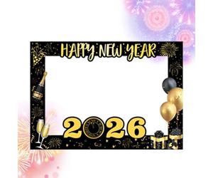Accesorios De Año Nuevo - Marco De Mano Negro Y Dorado, Accesorios Para Fotos De Nochevieja De 2026, De Mano En Negro, Para Mujeres, Familias, Niños, Festivales En Interiores Exteriores, Vacaciones
