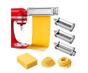 Accessoire à Pâtes pour KitchenAid 3 pcs - Pour Robots Pâtissiers, Rouleau à Pâtes, Coupe-Spaghetti & Coupe-Fettuccine - Accessoires en Acier Inoxydable - Accessoires pour KitchenAid par MMOBIEL