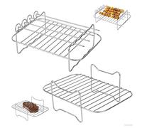 Accessoire Air Fryer en Acier Inoxydable 304，2pcs Accessoires Empilables Acier Pour Ninja, accessoire en acier inoxydable compatible avec la plupart des friteuses à air, livré avec 4 brochettes