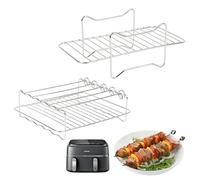 Accessoire Air Fryer, Grille pour Ninja Air Fryer, 2 Pièces Grille Racks de Cuisson pour Double Panier Friteuse, Air Fryer Grille en Acier Inoxydable Antiadhésif pour Ninja Moulinex