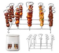 Accessoire Air Fryer, Set de Brochettes Barbecue en Acier Inoxydable, 24 Brochettes + Grille, Accessoires Compatibles Plat Air Fryer, Grille Airfryer Ninja (14 brochettes + support rectangulaire)