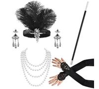 Accessoire Annee 20 Femme, 6 pièces Accessoires Années 20 Gatsby, Accessoires Déguisement Charleston Costume Femme Année 20 Gatsby Pour Déguisement Carnaval Soirée Anniversaire Halloween