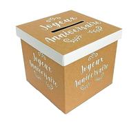 Accessoire Anniversaire/Urne Pliable Joyeux Anniversaire Couleur Bois et Blanc/Dimensions : 20 x 20 x 20 cm