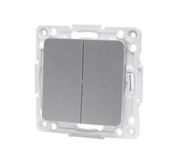 Accessoire argenté pour interrupteur à deux voies avec deux clés encastrées. Idéal pour compléter l'installation électrique et offrir une finition élégante et fonctionnelle dans n'importe quel espace.