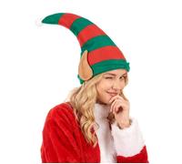 DEGUISE TOI - Bonnet lutin du Père Noël rayé avec oreilles adulte - Bonnet - Taille Unique - Vert - Accessoires pour déguisement - 100% polyester - - Noel