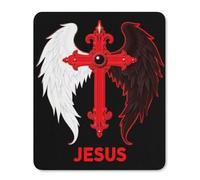 Accessoire Bureau Croix De Jésus avec Aile d'ange Religieuse Base en Caoutchouc Anti-Dérapant Tapis De Souris Moderne Tapis De Souris Gaming pour Clavier Travail Ordinateur 25X30Cm