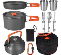 Accessoire Camping, HOMGEN Multi-PCS Kit de Casseroles Camping Légère pour 2 à 3 Personnes Ustensiles de Cuisine de Camping en Aluminium Durable pour Randonnée Camping Pêche