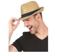 DEGUISE TOI - Chapeau borsalino en paille et bande noire adulte - Chapeau - Taille Unique - Jaune - Accessoires pour déguisement - Paille - - Carnaval