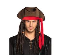 DEGUISE TOI - Chapeau Pirate Marron avec Perruque Adulte - Chapeau - Taille Unique - Marron - Accessoires pour déguisement - 100% Polyester - - Carnaval