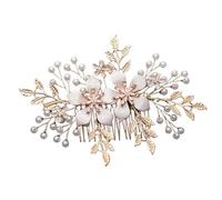 Accessoire Cheveux Mariage Wedding Hair Comb Leaf Flower Bridal Headpiece Gold Pearl Rhinestone Head Jewelry Accessories(Pink)