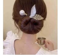 Accessoire chignon magique queue de poisson avec boule nacrée - barrette bun noir/blanc