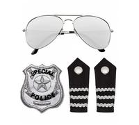 Accessoire Costume de Police - HORRORSHOP - Set 4 pièces - Noir/Argent