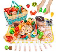 Accessoire Cuisine Enfant,72pcs Dinette Enfant Ustensile Cuisine Enfants,Cuisines Enfants Ensemble,Jeu de Role de Chef Kit Cuisines avec Panier Pique Nique,Cadeau Fille Garcon 3 4 5 6 7 Ans