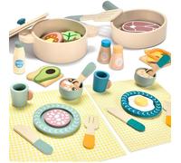 Accessoire Cuisine Enfant Bois, LANGTU Jouets de Cuisine en Bois pour Enfants, Casseroles et Poêles Dinette en Bois Jouet, Chef Je