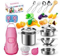 Accessoire Cuisine Enfant, Chef Jeu de rôle avec Ustensile Pots et Casseroles en Acier Inoxydable Dinette Enfant pour Garçons