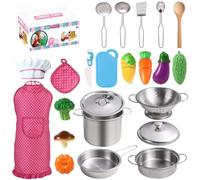 Accessoire Cuisine Enfant, Chef Jeu de rôle, Ustensiles de Cuisine Jouet avec Acier Inoxydable Casseroles et Poêles