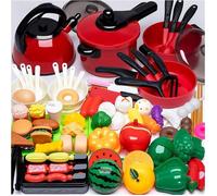 Accessoire Cuisine Enfant,Jouet de Jeu de Rôle de Chef pour Enfants,Avec Casseroles et Poêles,Aliment Jouet（81pcs）