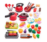 Accessoire Cuisine Enfant Jouet Ustensile 73pcs Kits de Cuisine à Jouer avec Casseroles et Poêles Aliment Jouet Dinette Chef Jeu de Rôle Éducatifs Cadeau pour Filles Garçons 3 4 5 Ans Noël