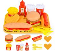 Accessoire Cuisine Enfant,Jouets Aliments Dinette Enfant Avec Hamburger Frites Hot Dogs,Cuisine Jouets Alimentaires,Cadeau Pour Garçon Fille 3 4 5 Ans