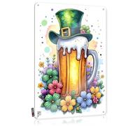 Accessoire d'art imperméable, impression rétro tendance pour café, pub, atelier | Décoration de jardin pré-percée Tasse à bière personnalisée pour la Saint-Patrick avec fleurs et chapeau (30 x 40 cm)