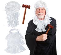 Accessoire de costume de juge Yewong Perruque d'avocat de juge Collier de chemisier ras du cou de juge Marteau de juge en bois pour les faveurs d