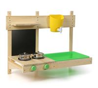 Accessoire de Cuisine en Bois pour Enfants BlueWood - Cuisine extérieure avec évier, cuisinière, Tableau Noir et Accessoires de Jeu, 73×32,5×56 cm