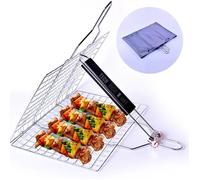 Accessoire de cuisine - LUNAVO - Grille pain barbecue - Pliable - 32x32 cm - Fer nickelé et bois mixte